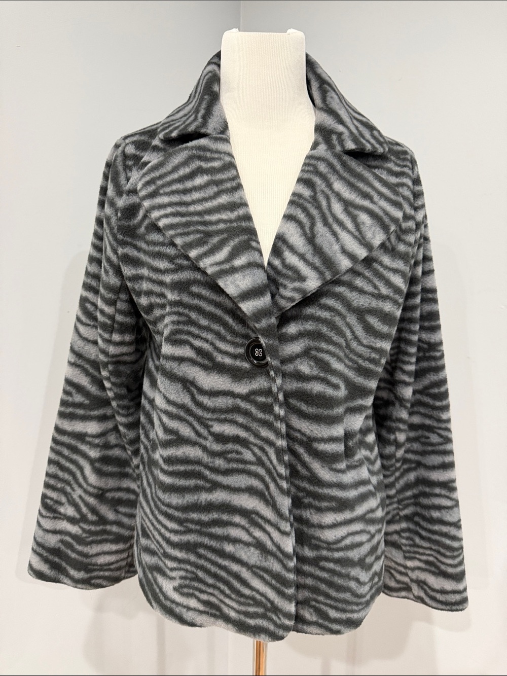 Susan Graver Gray Zebra-Print Faux Fur Peacoat